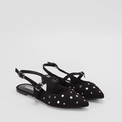 Sapatilha Slingback Gabriela Nobuck Rebite Preto