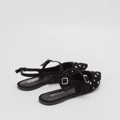 Sapatilha Slingback Gabriela Nobuck Rebite Preto
