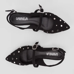 Sapatilha Slingback Gabriela Nobuck Rebite Preto