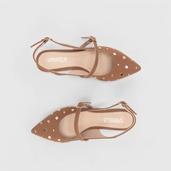 Sapatilha Slingback Gabriela Rebites Caramelo