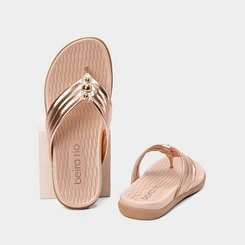 Tamanco Feminino Beira Rio Detalhe Esferas Metalizado Rose Gold