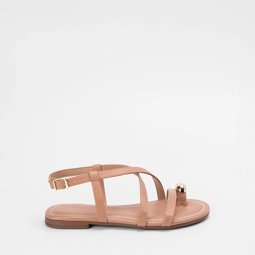 Sandália Rasteira Beira Rio Tiras Cruzadas Detalhe Bold Nude