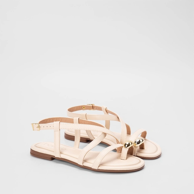 Sandália Rasteira Beira Rio Tiras Detalhe Bold Off White