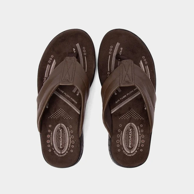 Chinelo Pegada Couro Amortech Marrom