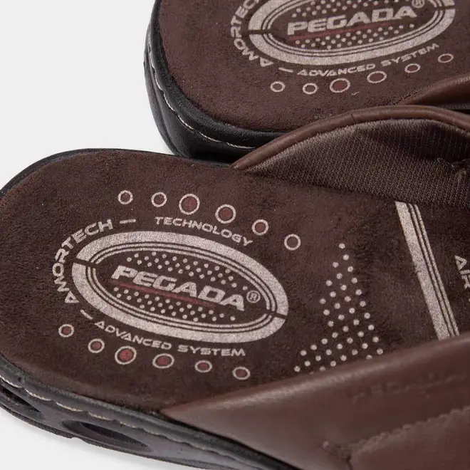 Chinelo Pegada Couro Amortech Marrom