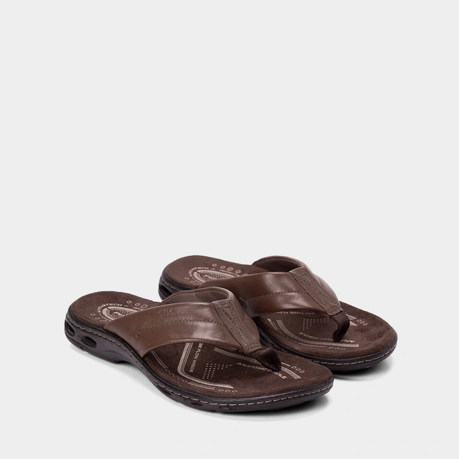 Chinelo Pegada Couro Amortech Marrom