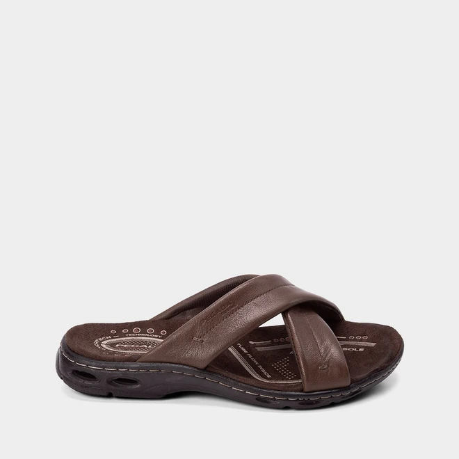 Chinelo Pegada Couro Tira Cruzada Soft Marrom