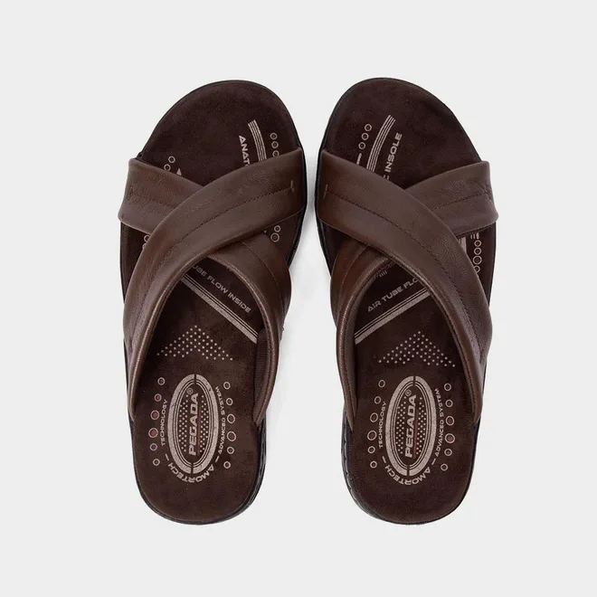 Chinelo Pegada Couro Tira Cruzada Soft Marrom