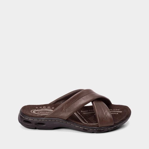 Chinelo Pegada Couro Tira Cruzada Soft Marrom