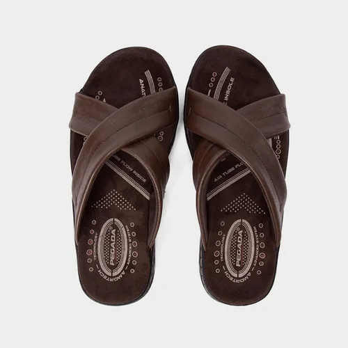 Chinelo Pegada Couro Tira Cruzada Soft Marrom