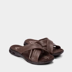 Chinelo Pegada Couro Tira Cruzada Soft Marrom