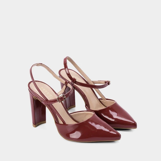 Scarpin Slingback Gabriela Salto Reto Tiras Slim Vinho