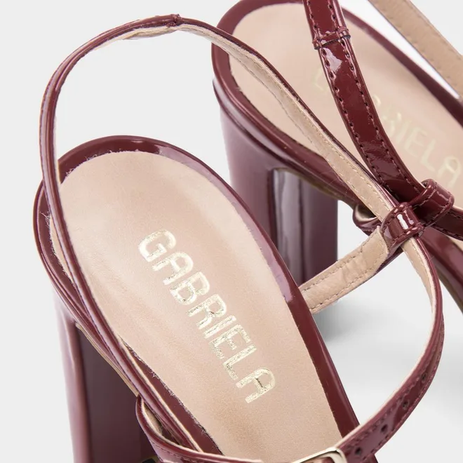 Scarpin Slingback Gabriela Salto Reto Tiras Slim Vinho