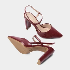 Scarpin Slingback Gabriela Salto Reto Tiras Slim Vinho
