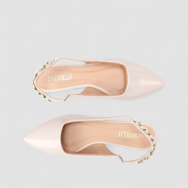 Sapatilha Slingback Feminina Gabriela Corrente Verniz Off White