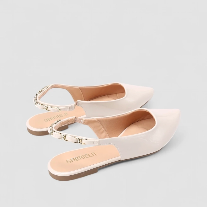 Sapatilha Slingback Feminina Gabriela Corrente Verniz Off White