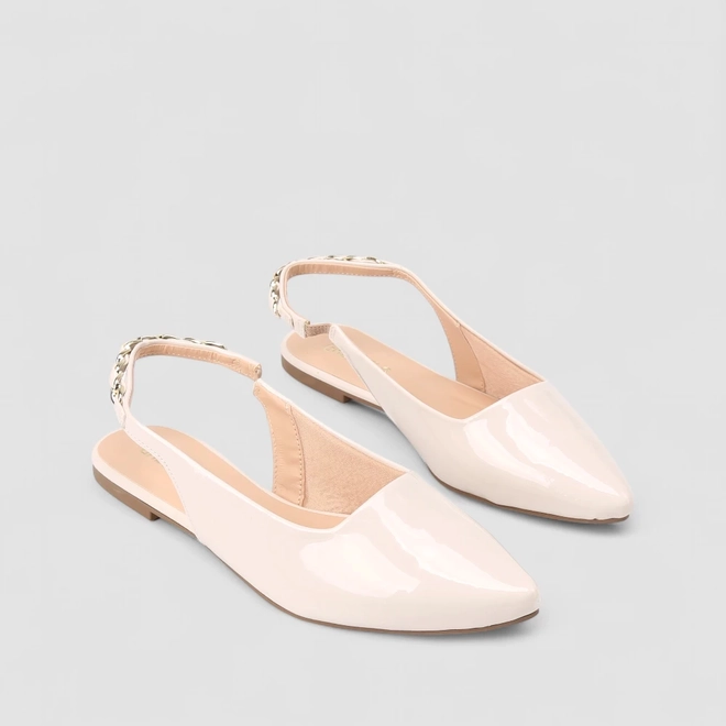 Sapatilha Slingback Feminina Gabriela Corrente Verniz Off White