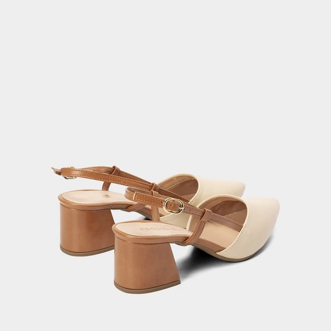 Scarpin Slingback Feminino Gabriela Salto Geométrico Caramelo