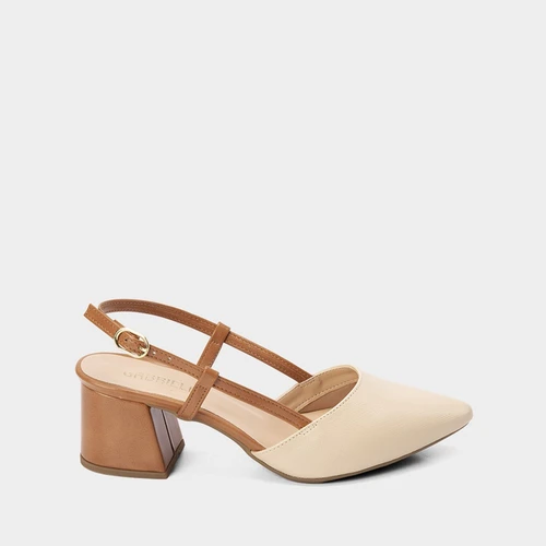 Scarpin Slingback Gabriela Salto Médio Geométrico Caramelo