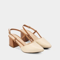 Scarpin Slingback Feminino Gabriela Salto Geométrico Caramelo