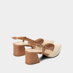 Scarpin Slingback Feminino Gabriela Salto Geométrico Caramelo