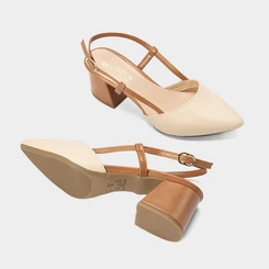 Scarpin Slingback Feminino Gabriela Salto Geométrico Caramelo