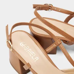Scarpin Slingback Feminino Gabriela Salto Geométrico Caramelo