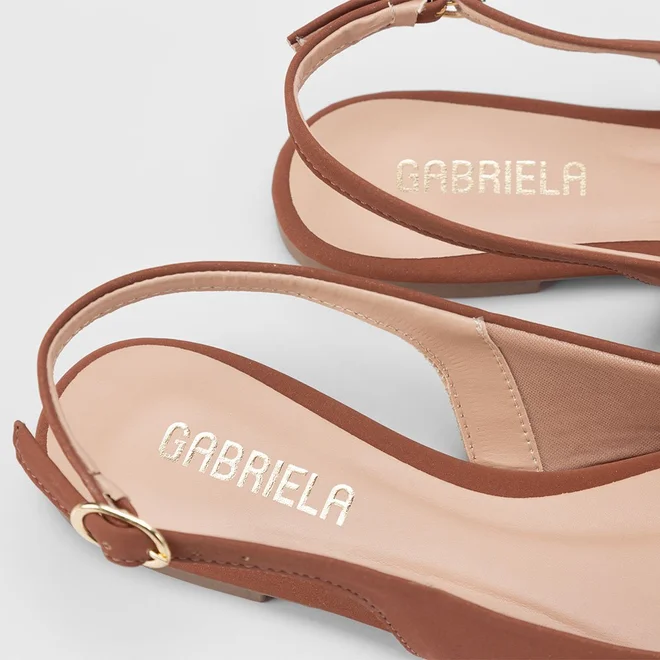 Sapatilha Slingback Feminina Gabriela Essenciais Nobuck Caramelo