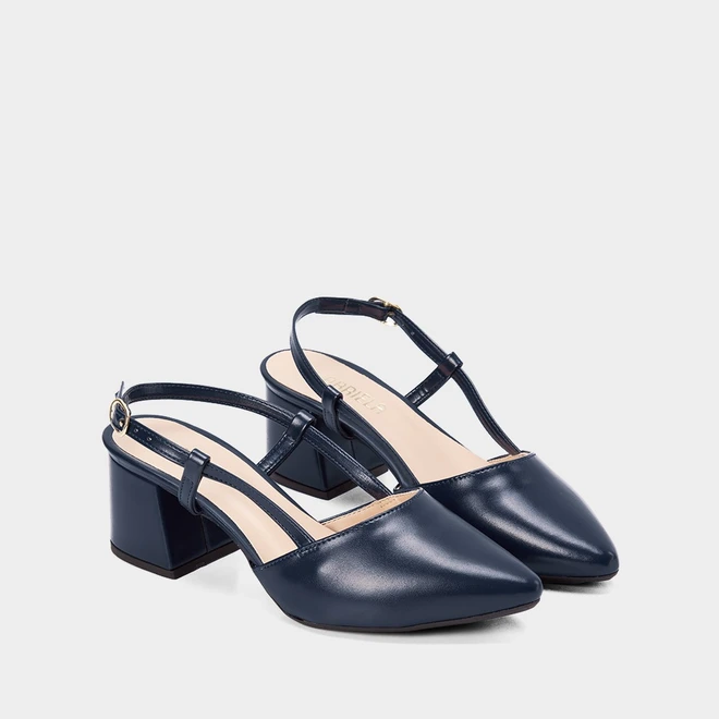Scarpin Slingback Gabriela Salto Médio Geométrico Marinho