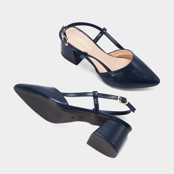 Scarpin Slingback Gabriela Salto Médio Geométrico Marinho