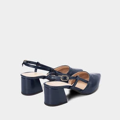 Scarpin Slingback Gabriela Salto Médio Geométrico Marinho