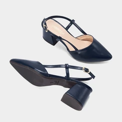 Scarpin Slingback Gabriela Salto Médio Geométrico Marinho