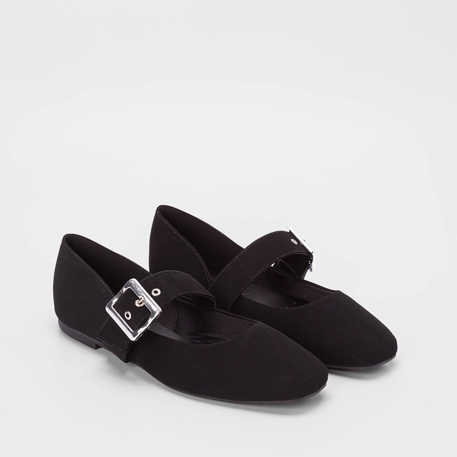 Sapatilha Boneca Gabriela Nobuck Fivela Larga Preto