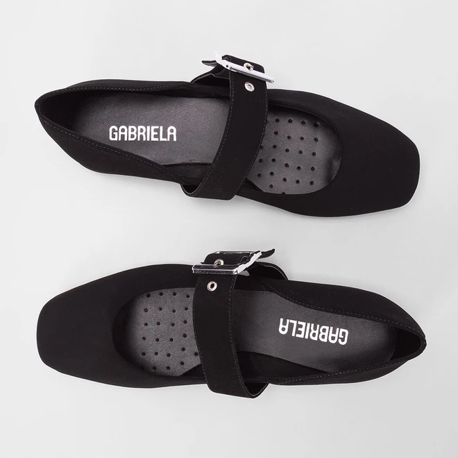 Sapatilha Boneca Gabriela Nobuck Fivela Larga Preto