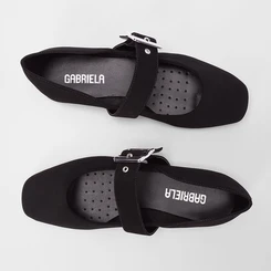 Sapatilha Boneca Gabriela Nobuck Fivela Larga Preto