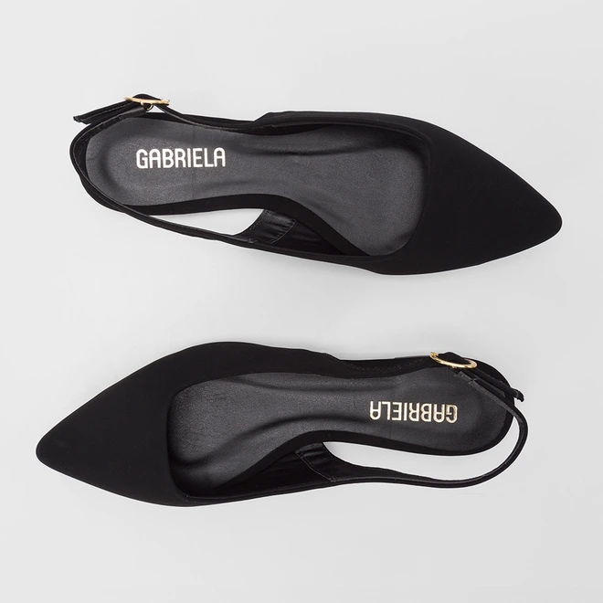 Sapatilha Slingback Feminina Gabriela Essenciais Nobuck Preto