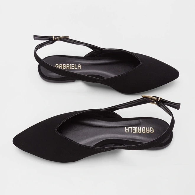 Sapatilha Slingback Feminina Gabriela Nobuck Recorte Preto