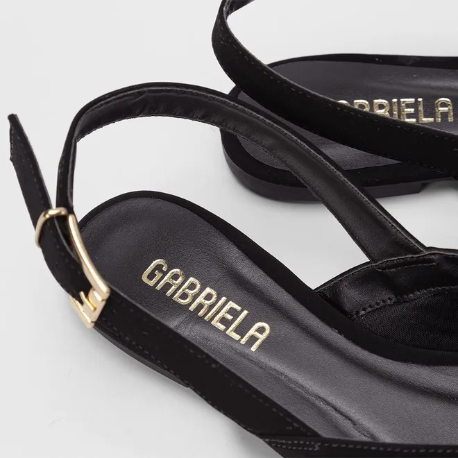 Sapatilha Slingback Feminina Gabriela Nobuck Recorte Preto