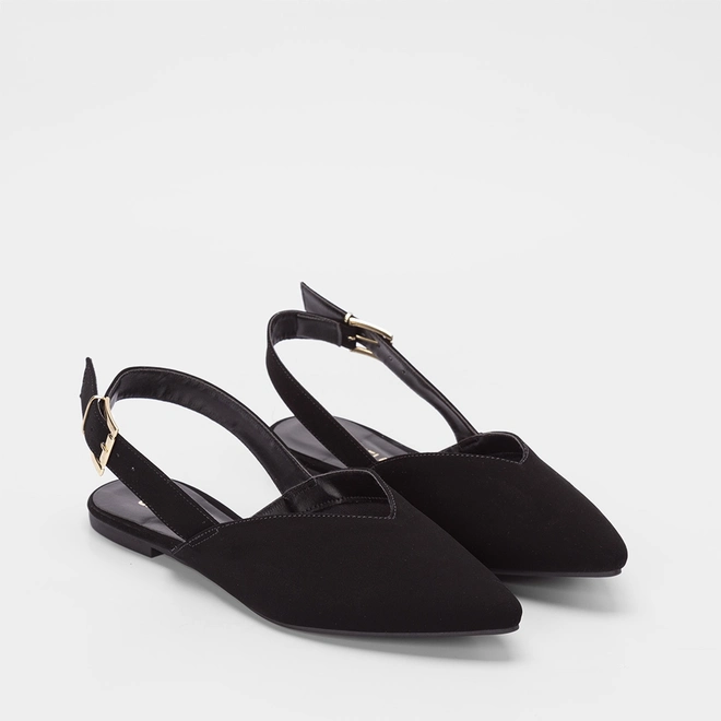 Sapatilha Slingback Feminina Gabriela Nobuck Recorte Preto