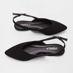 Sapatilha Slingback Feminina Gabriela Nobuck Recorte Preto