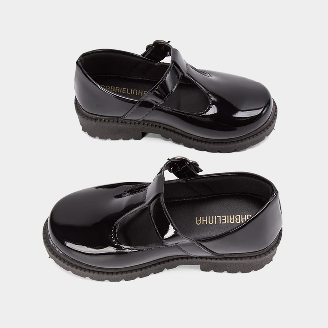 Mocassim Boneca Infantil Gabrielinha Plataforma Fivela Coração Preto