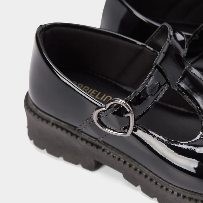 Mocassim Boneca Infantil Gabrielinha Plataforma Fivela Coração Preto