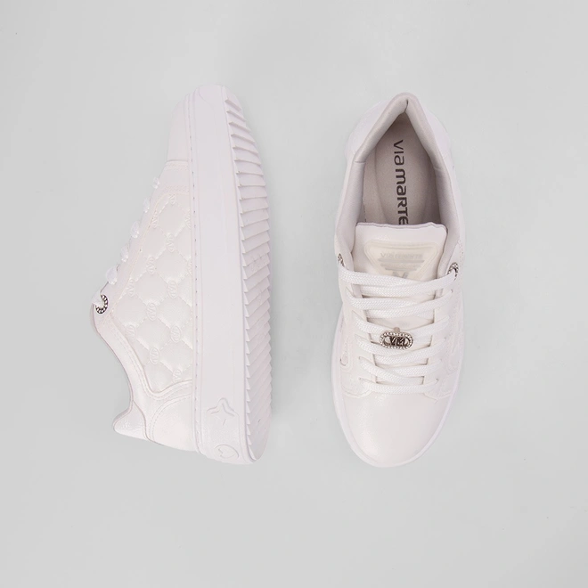 Tênis Via Marte Flatform Aplicação Strass Pespontos Branco