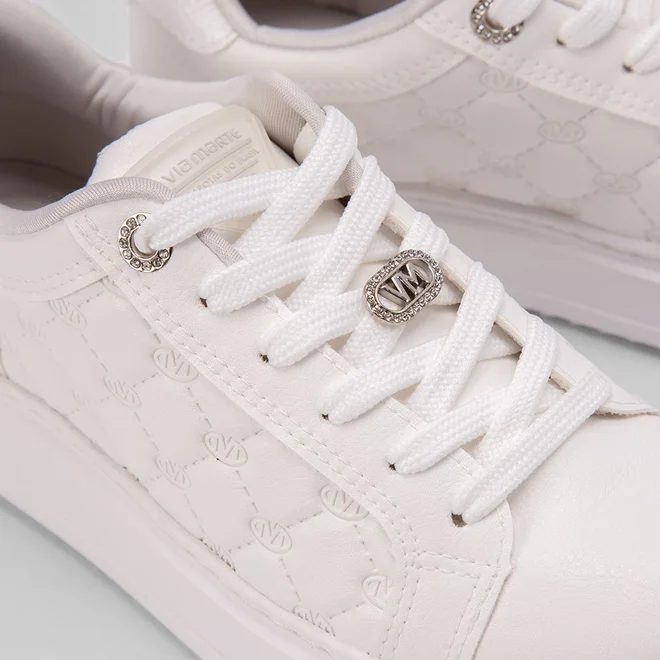 Tênis Via Marte Flatform Aplicação Strass Pespontos Branco