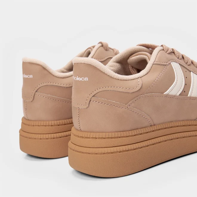Tênis Casual Moleca Flatform Recorte Lateral Nude