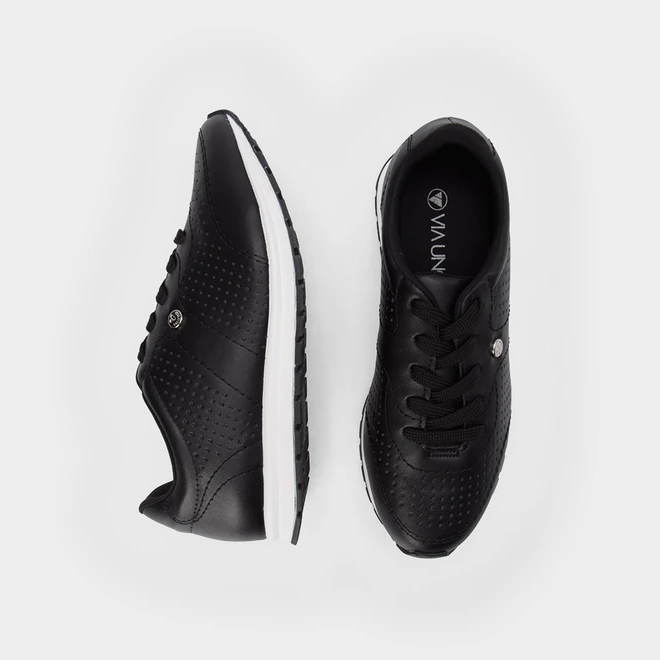 Tênis Casual Feminino Via Uno Detalhe Perfuros Preto