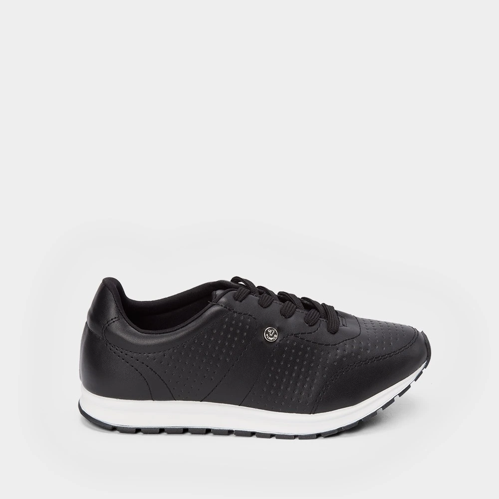 Tênis Casual Via Uno Feminino Detalhe Perfuros Preto