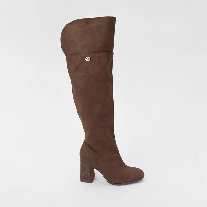 Bota Over The Knee Via Marte Salto Alto Camurça Marrom