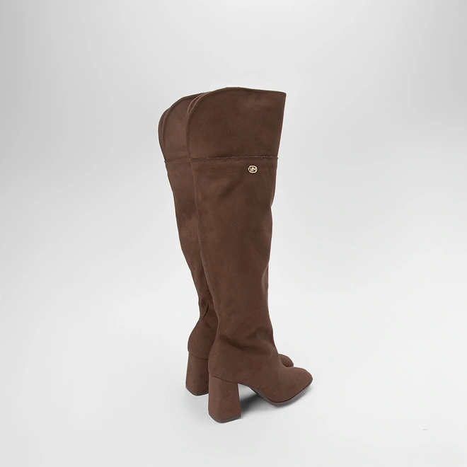 Bota Over The Knee Via Marte Salto Alto Camurça Marrom