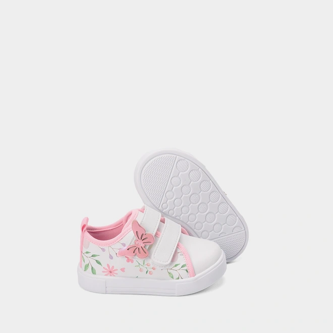 Tênis Bebê Gabrielinha Flores e Borboleta Branco